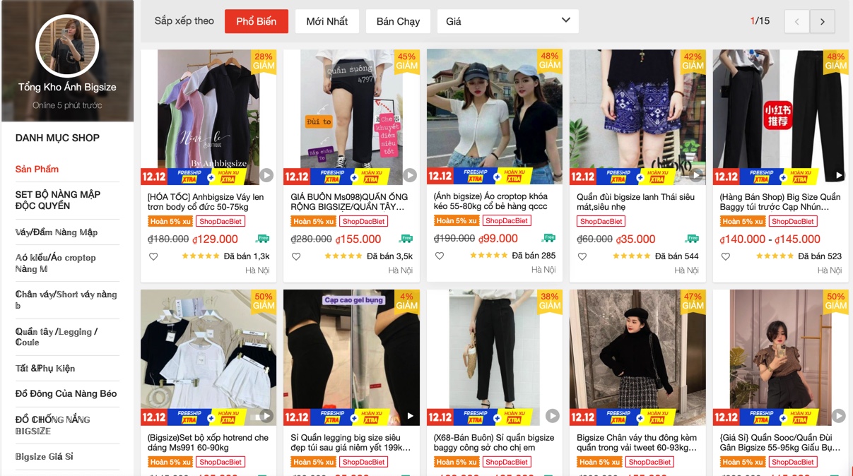 Ánh Bigsize – Xưởng bán quần áo trên Shopee